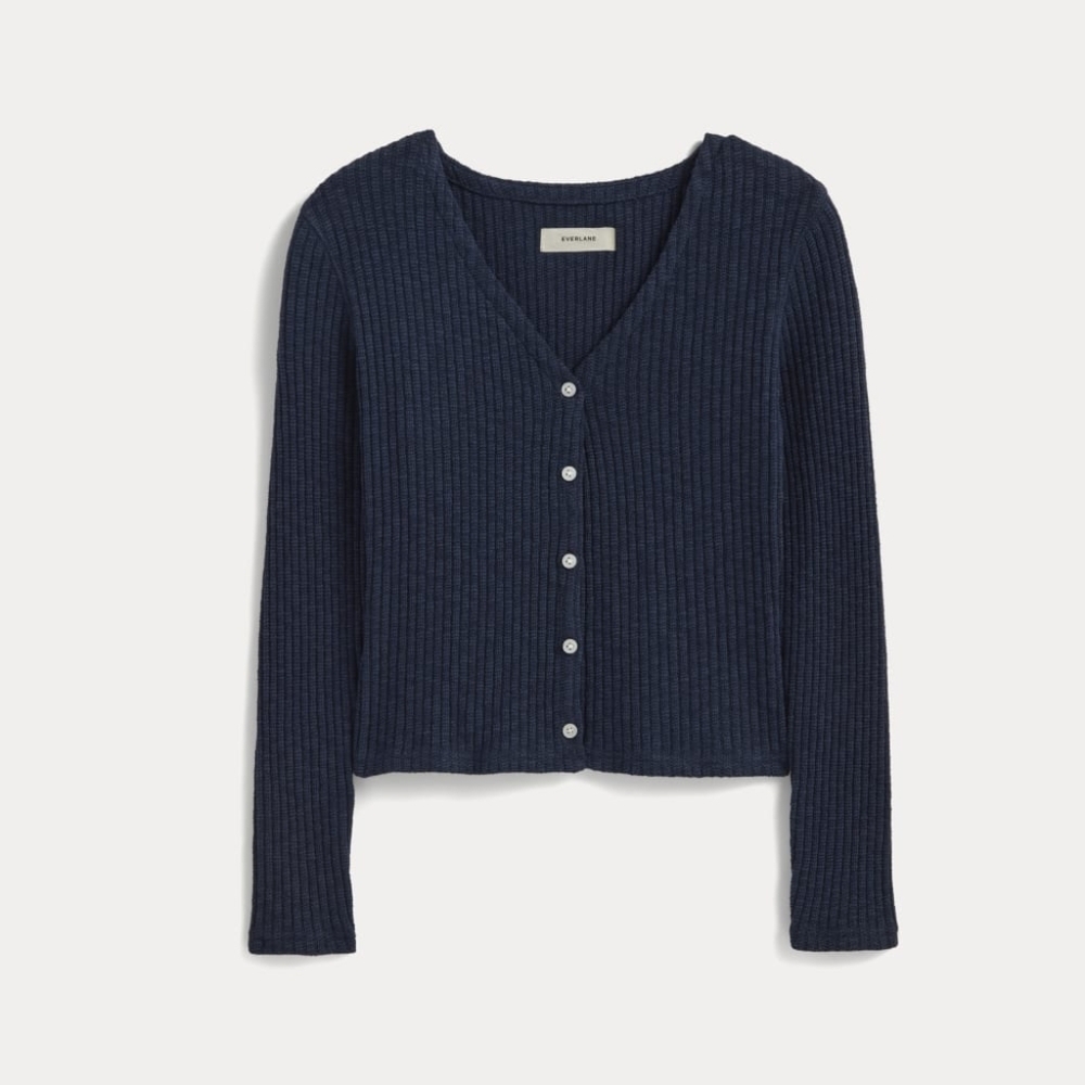 cozy rib everlane cardigan navy